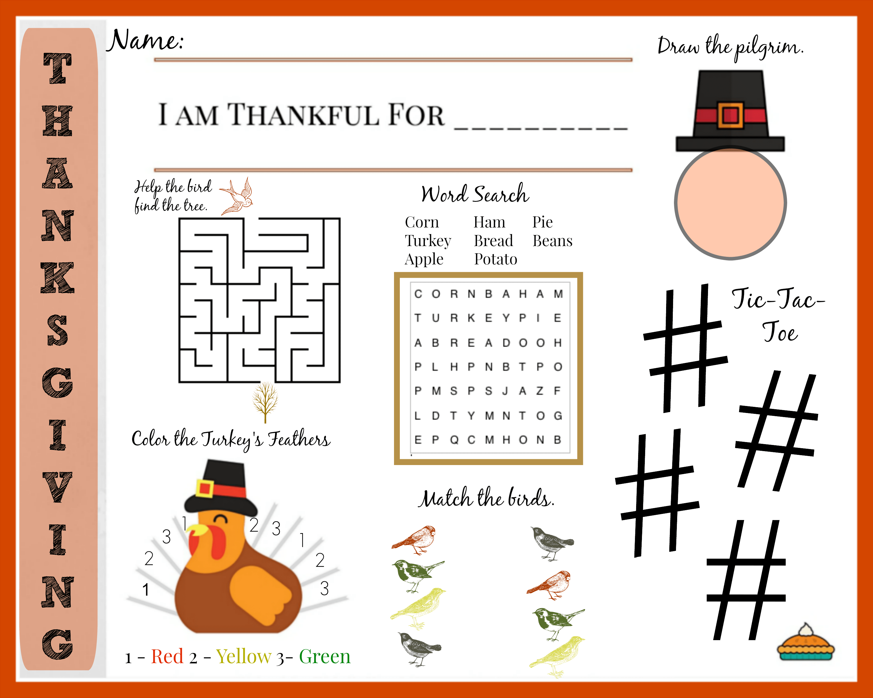 Printable Thanksgiving Placemat for Kids with Fun Ideas for a Kids Table