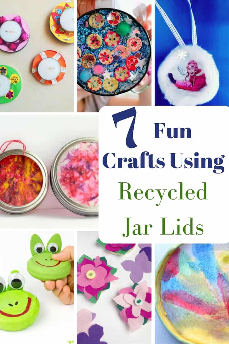 A fun collection of crafts using recycled jar lids. 
