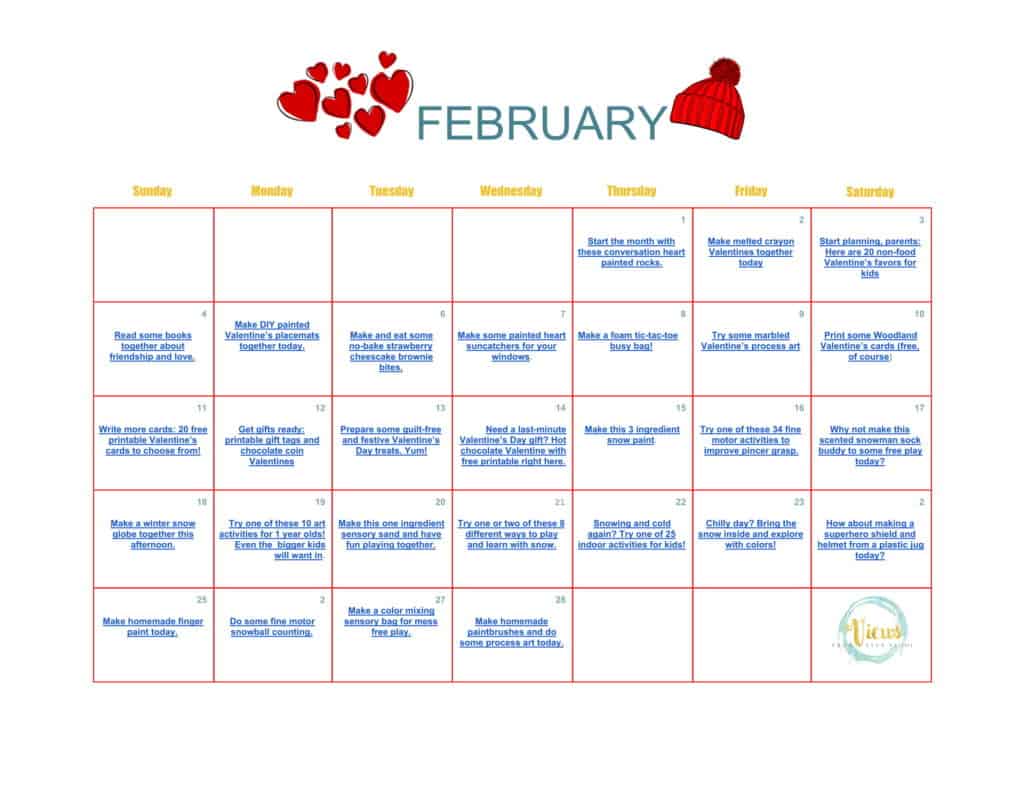 February Calendar Of Activities For Toddlers And Preschoolers Views 
