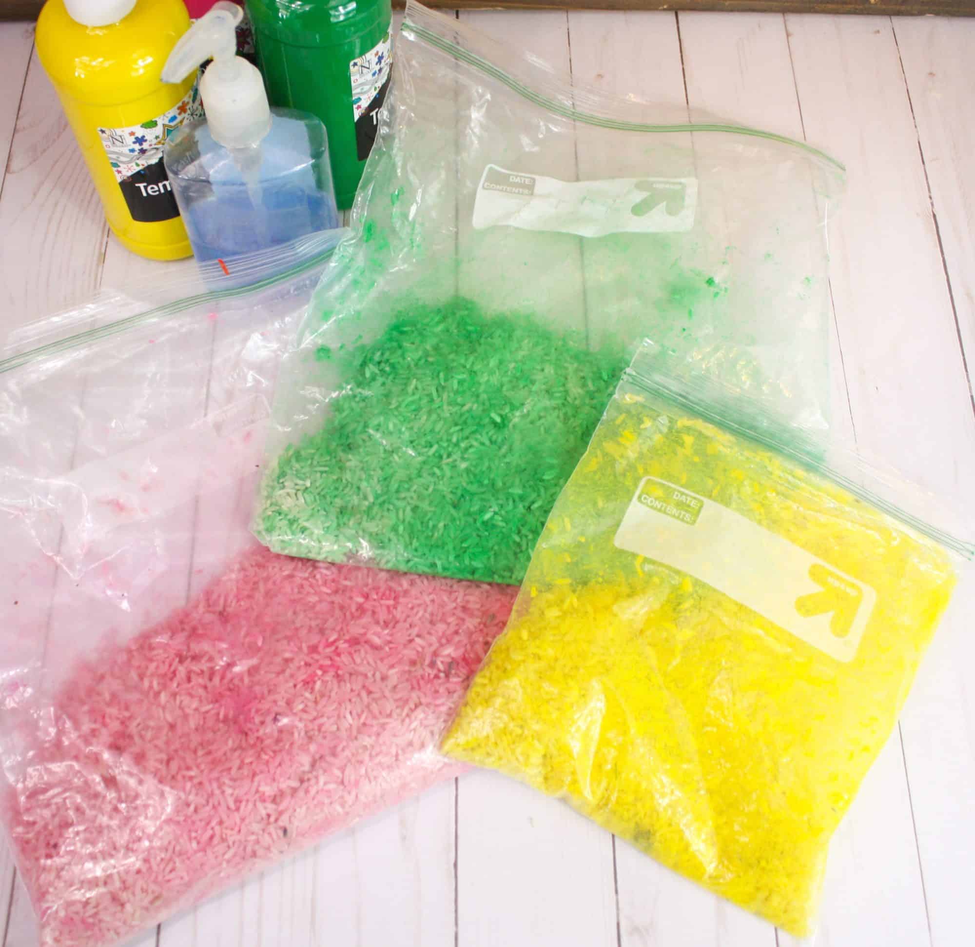 Easter Sensory Bin with Colored Rice - Views From a Step Stool
