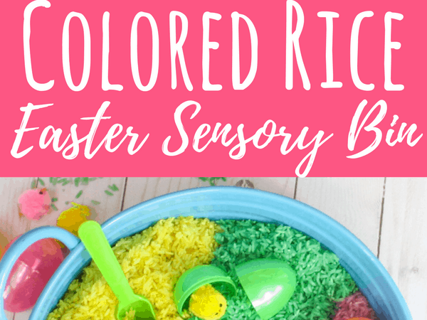 Easter Sensory Bin with Colored Rice