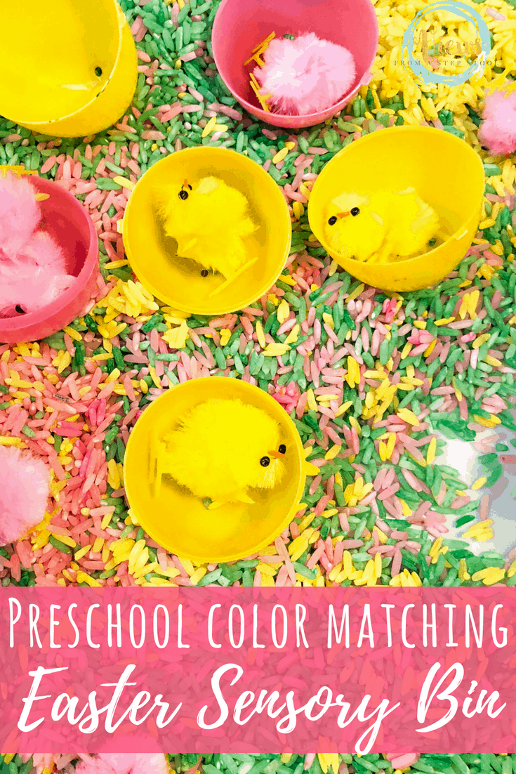 Easter Sensory Bin with Colored Rice - Views From a Step Stool