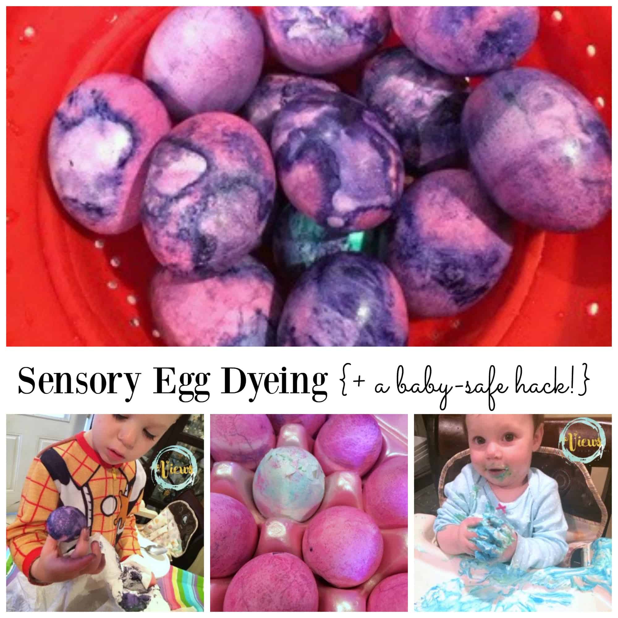 This sensory egg dyeing activity is such a great way for kids to get messy and celebrate Easter! Plus, a hack to make this process baby-safe! 