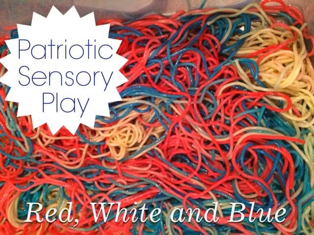 Red, White and Blue Spaghetti: Edible Sensory Play