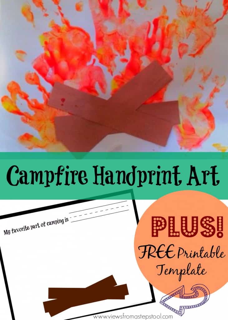 This is a really fun campfire handprint art activity for all ages! PLUS, check out a free printable template to make this even easier, AND how we make our homemade, edible finger paint! 