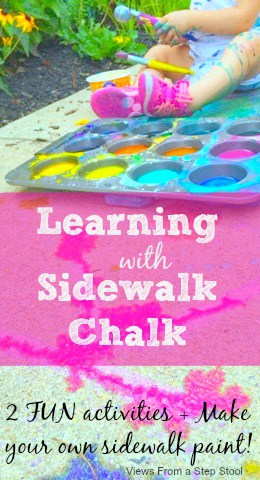Learning letter and sight words is something that often occurs through play. When introducing these topics, have kids use their entire bodies and gross motor skills to explore the letters, this helps really wire those connections in the brain. Check out how we are learning with sidewalk chalk! 