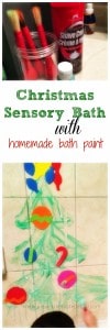 Shaving cream, food coloring and foam sheets make for a fun and exciting sensory bath, sure to keep the kids busy on a cold, wintery day indoors!