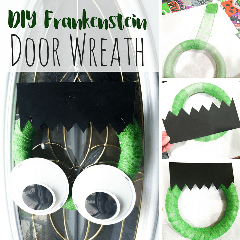 This non-spooky halloween wreath is perfect for some DIY halloween decor. With a FrFrankenstein-inspired look, kids are sure to love it as well!
