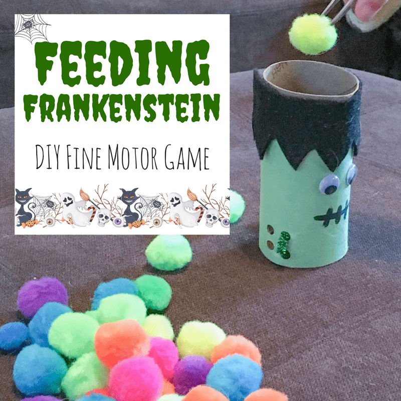 This simple upcycled Halloween Frankenstein craft is perfect for fine motor practice and serves as a great homemade game! Doubles as cute decor!