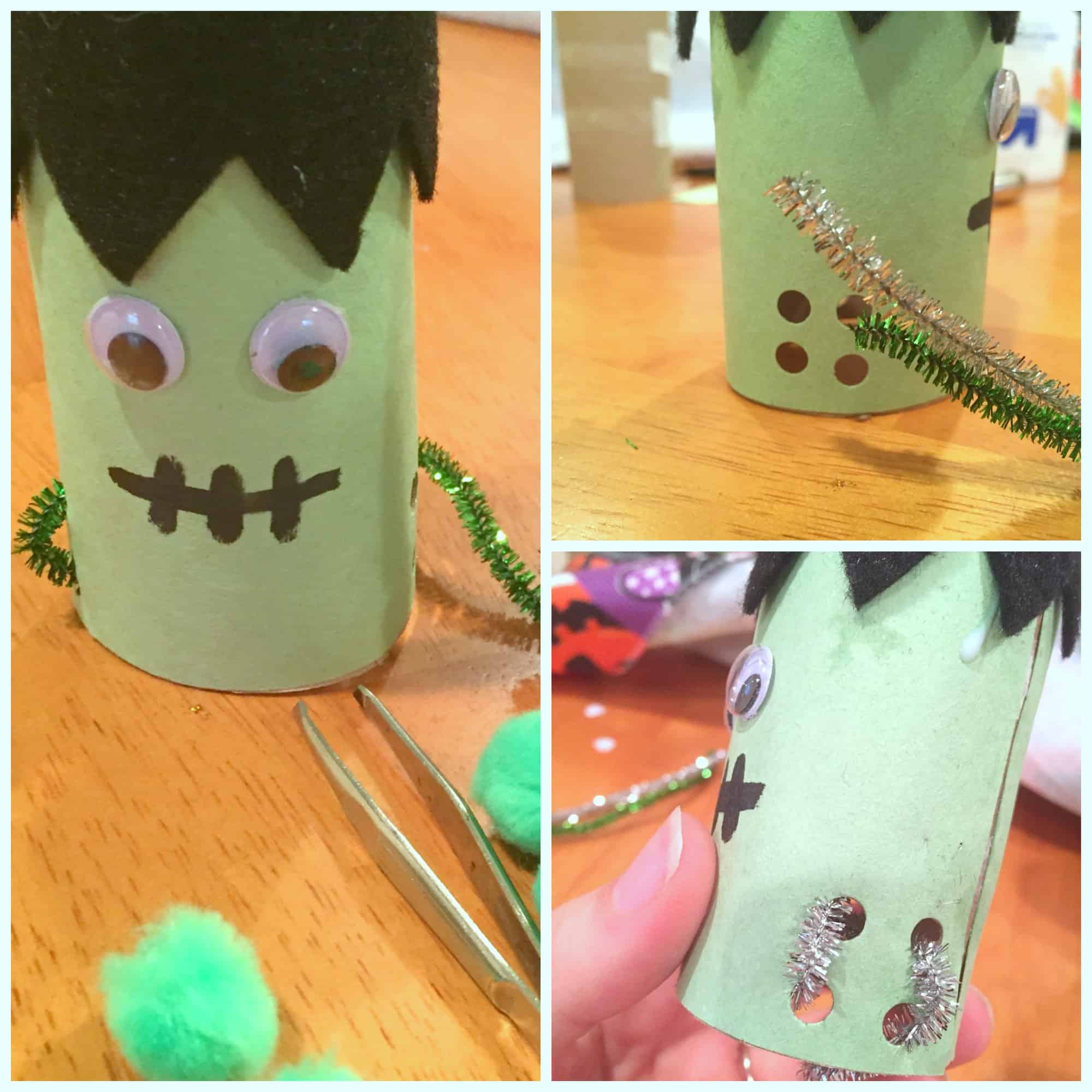 This simple up cycled Halloween craft is perfect for fine motor practice and serves as a great homemade game! Doubles as cute decor!