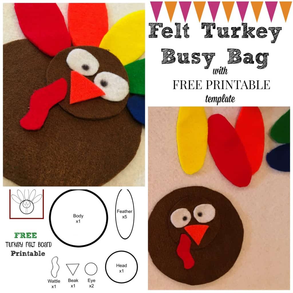 Use this FREE printable to create your own SIMPLE felt turkey busy bag