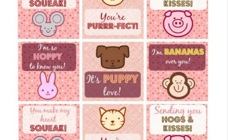 Printable Animal Valentine’s Day Cards