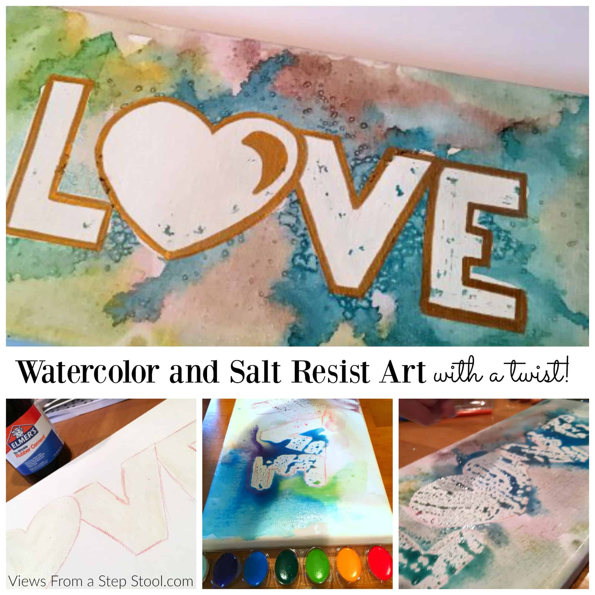 This watercolor resist art can turn a canvas into a beautiful work of art! With rubber cement instead of painter's tape, make any design you want!