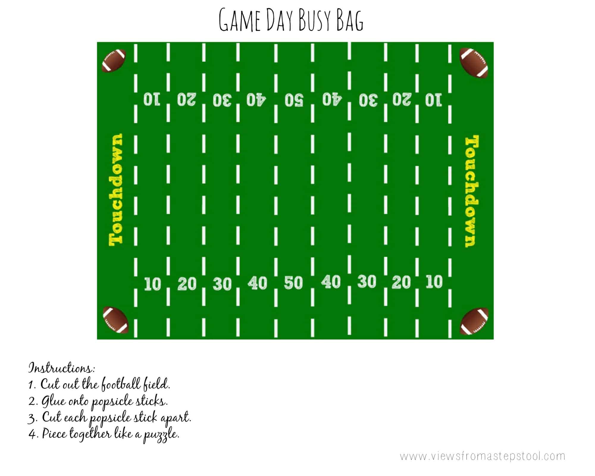 Game Day Busy Bag DIY Football Field Puzzle with FREE Printable Views From a Step Stool