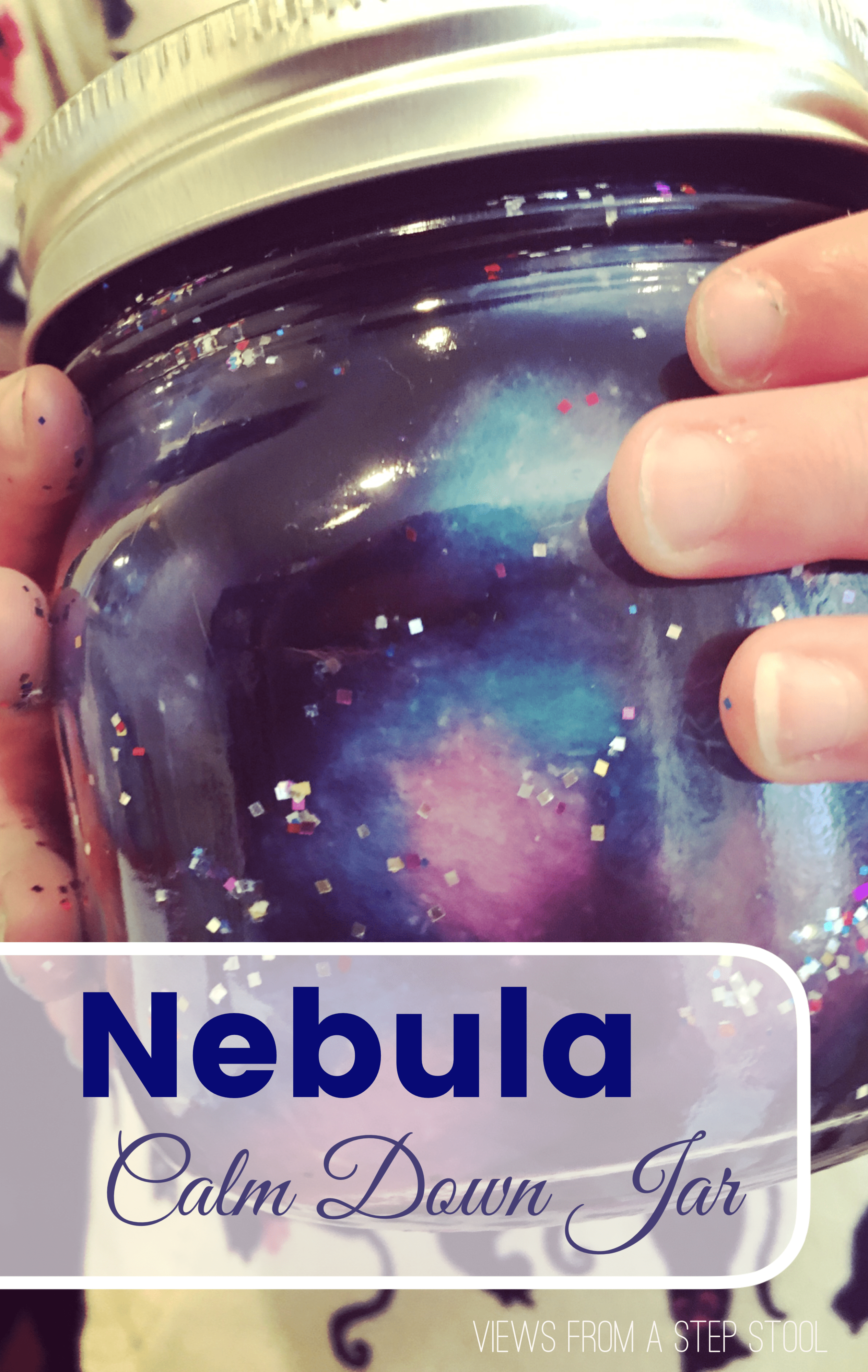 How cool is this nebula calm down jar?!? It is super easy to make and a wonderful sensory tool that can be used when kids are experiencing intense emotions.
