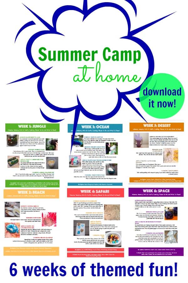 Download your guide to a 6 week summer camp at home program! With themes like space, beach, safari and more, you will find plenty your kids busy & learning!