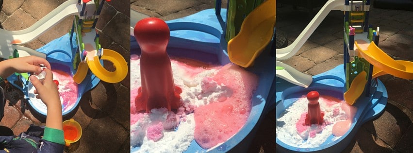Add a little bit of science to your backyard water play for some added fun! Check out how we turned our PLAYMOBIL playset into an erupting water slide! 