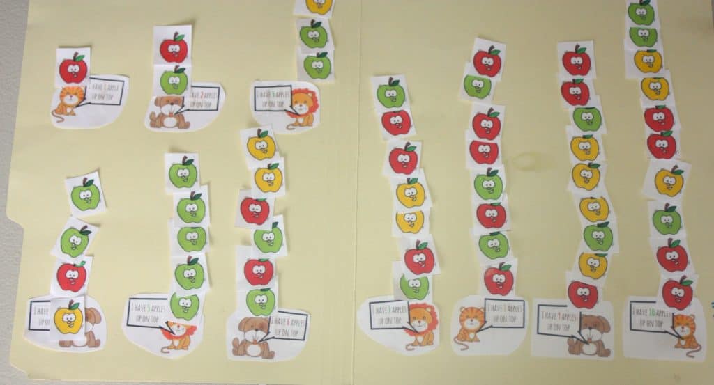 Ten Apples Up on Top is a classic Dr. Seuss kids' book. This ten apples up on top file folder game for kids is the great way to combine learning with books. Use the free printable game to practice counting and reading with you kids. BONUS: throw it in your bag to take with you on the go! 