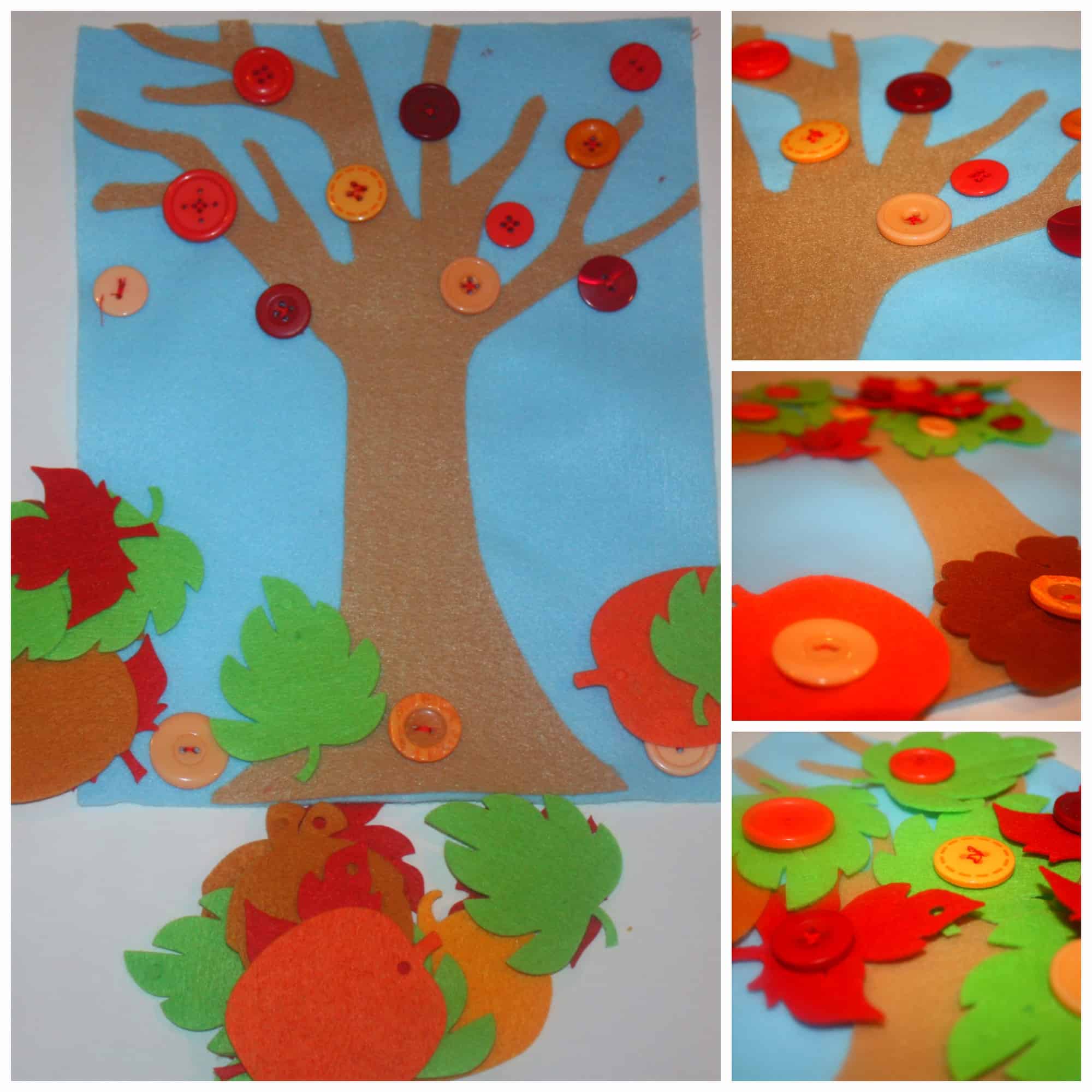 This button practice busy bag is themed for the fall with leaves & pumpkins! Kids can work on fine motor skills by putting the leaves on & taking them off! 