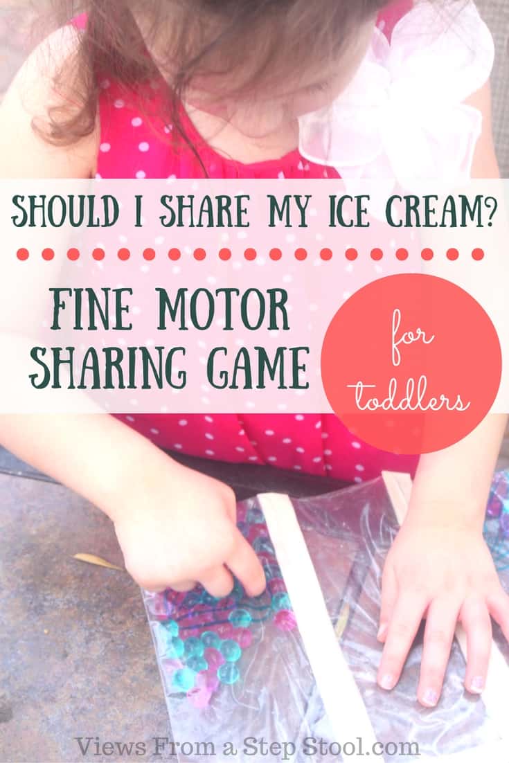 This fine motor sharing game for toddlers practices social skills through play, sharing & turn-taking. Based on the book, Should I Share My Ice Cream. 