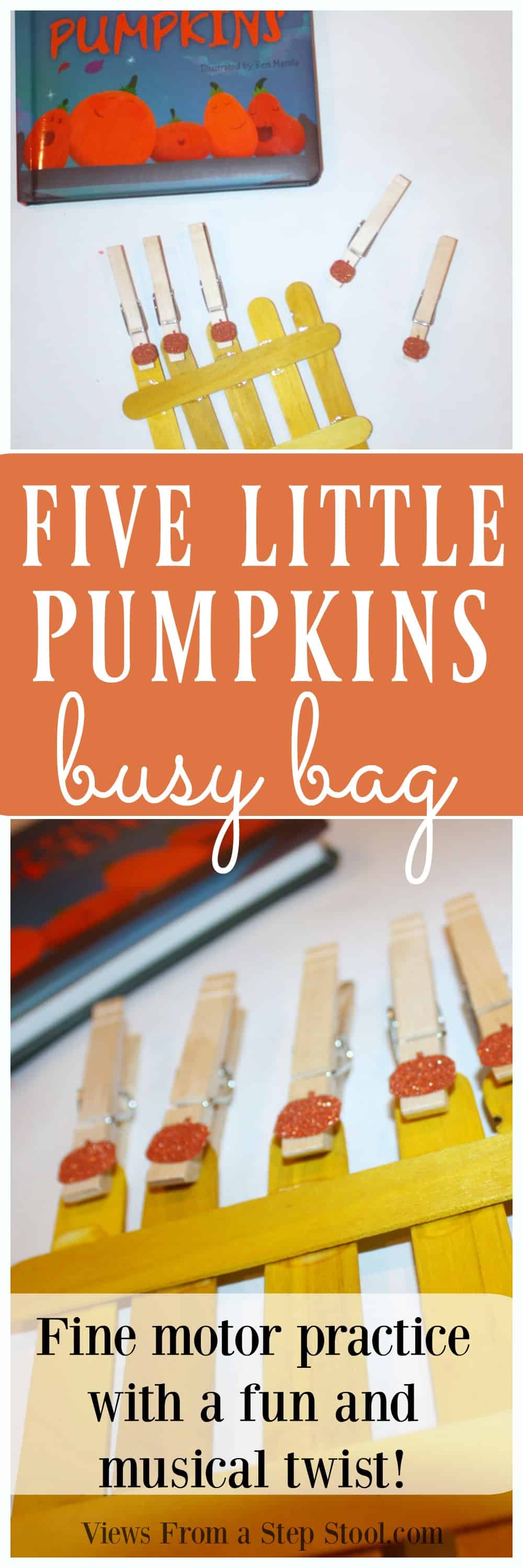This 5 Little Pumpkins fine motor busy bag is simple to throw together and will keep your kids practicing pre-handwriting skills without even knowing it! 
