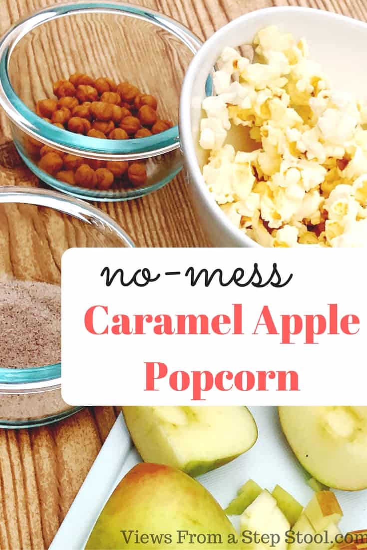 This no-mess caramel apple popcorn is the best Fall treat, minus the guilt! Perfect for a cozy, family movie night under the blankets. 