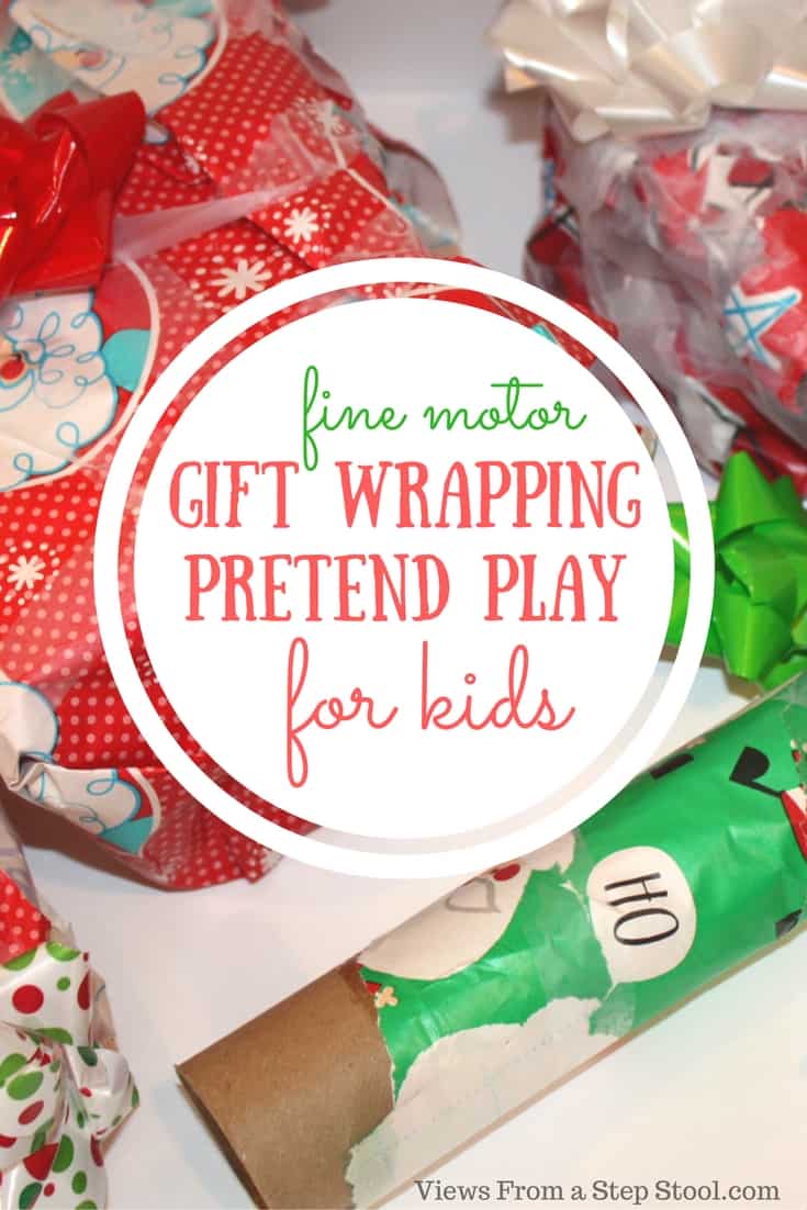 Gift Wrapping Pretend Play and Fine Motor Practice with Recyclables