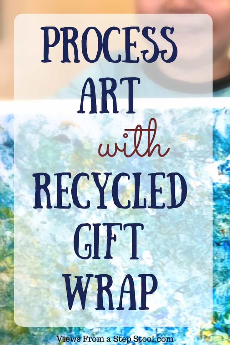 How fun to paint using leftover wrapping paper! Gift wrap is so beautiful and to just toss it after one use it a shame. Check out how we crumple up the gift wrap and stamp with it! 