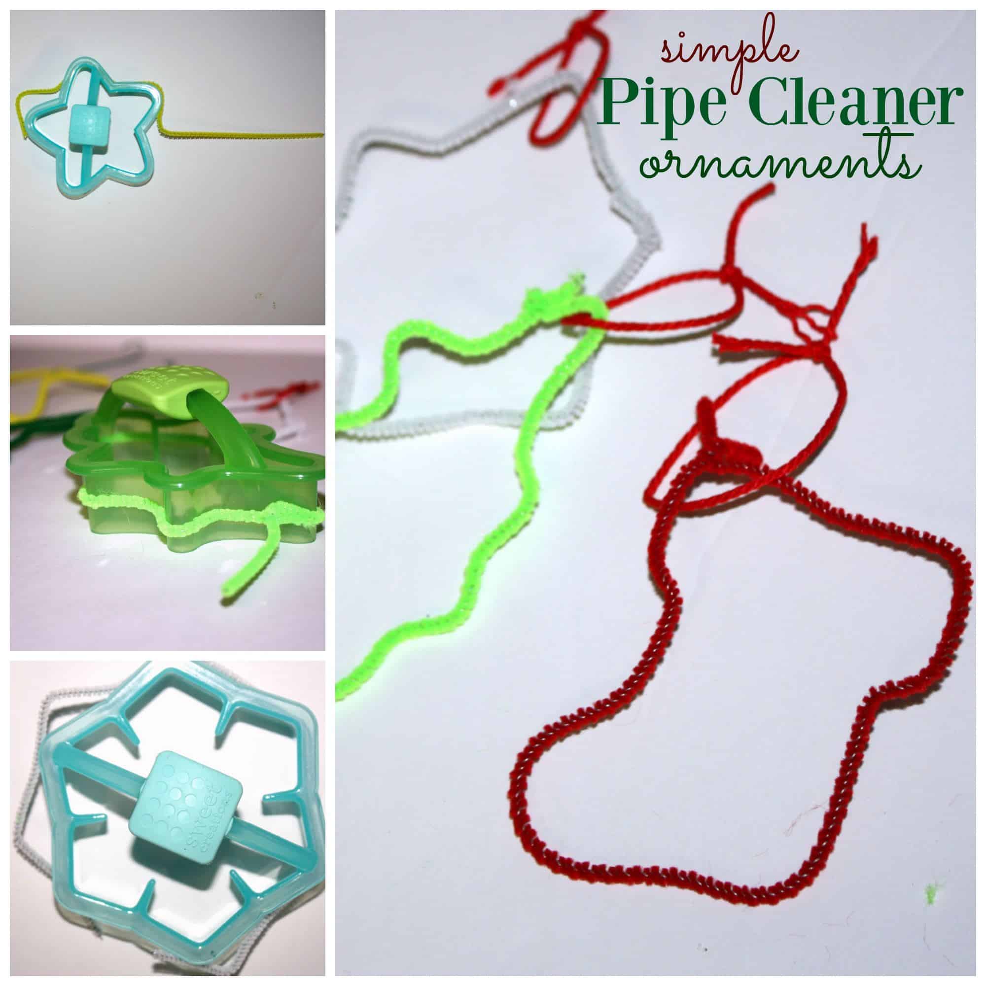 These kid made ornaments are made out of pipe cleaners wrapped around cookie cutters! So simple and easy for kids to make on their own!
