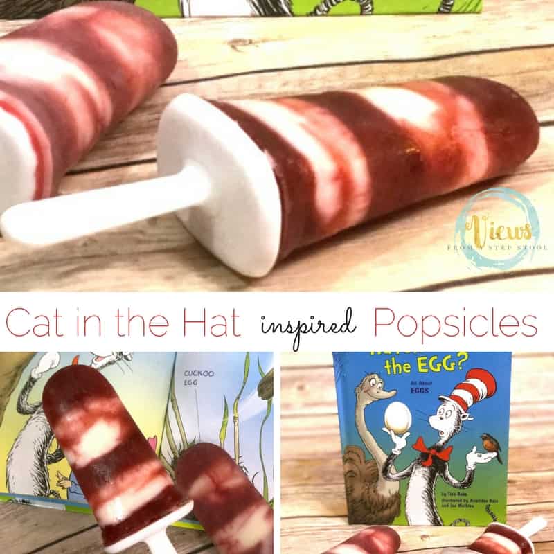 These healthy Cat in the Hat inspired popsicles are the perfect treat on a hot day, or when celebrating Dr. Seuss! Kids will love these!