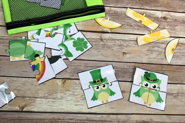 These owl puzzle cards are perfect for a March busy bag when celebrating St. Patrick's Day. Toddlers and preschoolers will love these! 