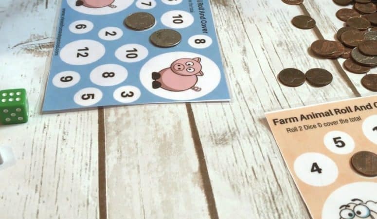 Farm Animal Printable Dice Games: A Roll, Count and Cover Math Game!