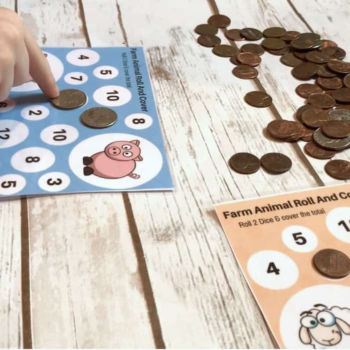 Farm Animal Printable Dice Games: A Roll, Count and Cover Math Game!