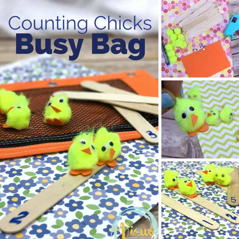 This counting chicks busy bag is great for preschoolers to work on counting practice, and for toddlers to work on some small motor skills and color identification.