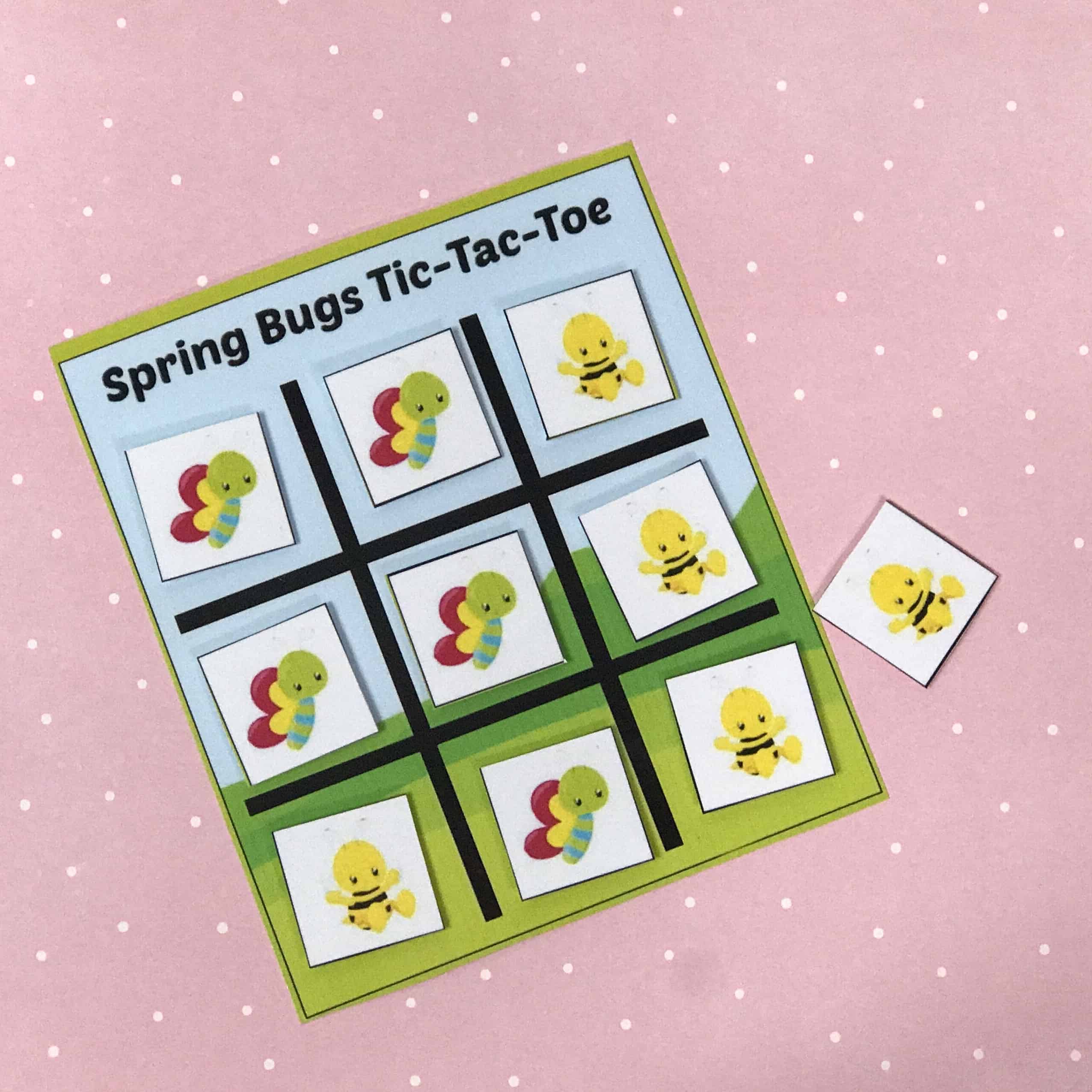This Spring bug Tic Tac Toe printable game is the perfect DIY game for toddlers and preschoolers! Print it off, laminate it (my preference) and play! 