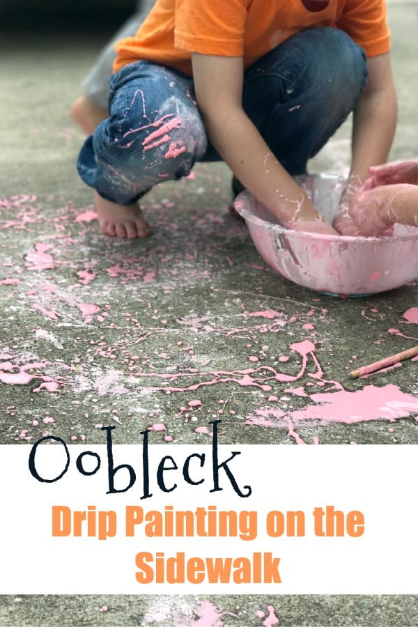 Oobleck is so much fun to play with! Try this drip painting on the sidewalk technique to play with it outside, combining sensory and science!