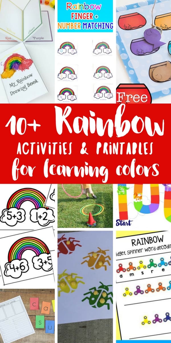 So many fun ways to learn colors with rainbows. Free printables and activities for toddlers and preschoolers, as well as rainbow busy bags for learning.