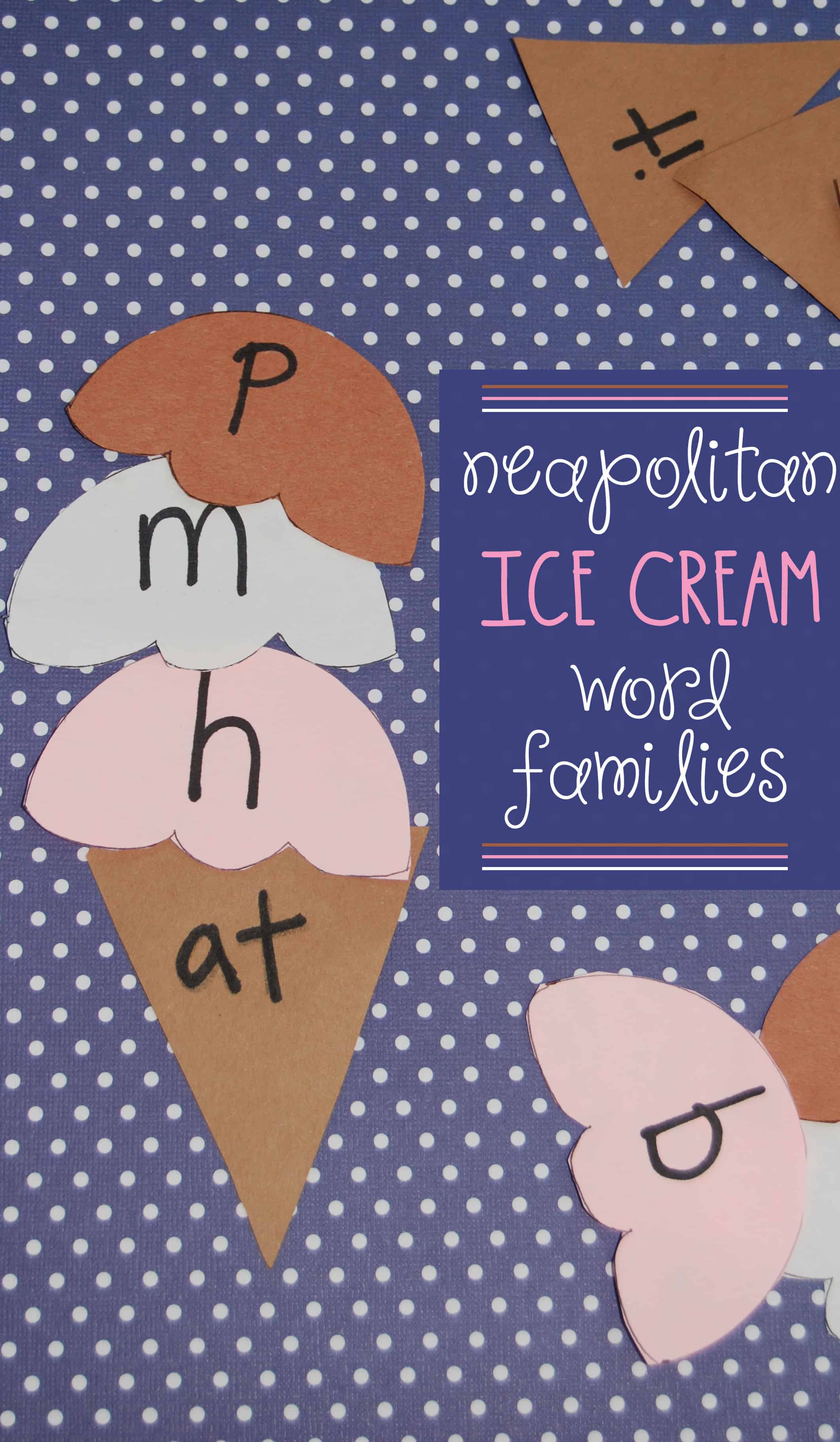 This ice cream craft creates word family games, perfect for big kids to practice word building and reading. Make it a busy bag for big kids on the go!