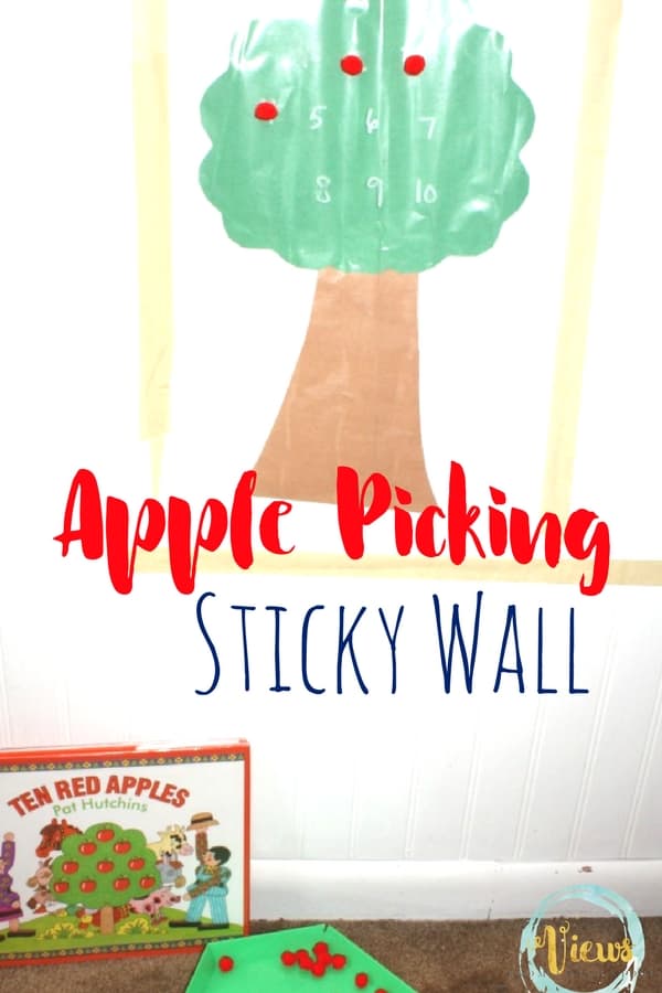 This sticky wall is perfect for the Fall as a fun apple-themed activity to do with kids. Pairs perfectly with the book, Ten Red Apples. 