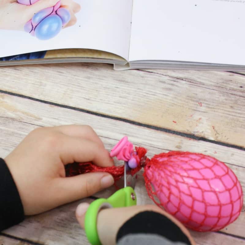 This calm down squish ball is so simple to make and experiment with, and is perfect for stress relief or kids who need a little extra help calming down!