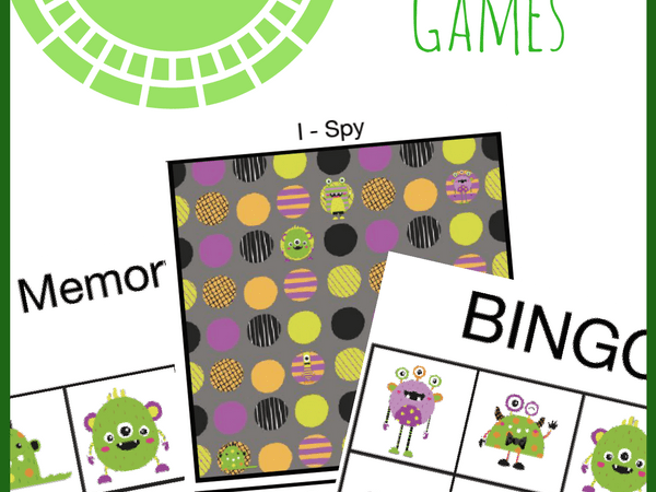 Printable Monster Games: Bingo, I-Spy, Memory