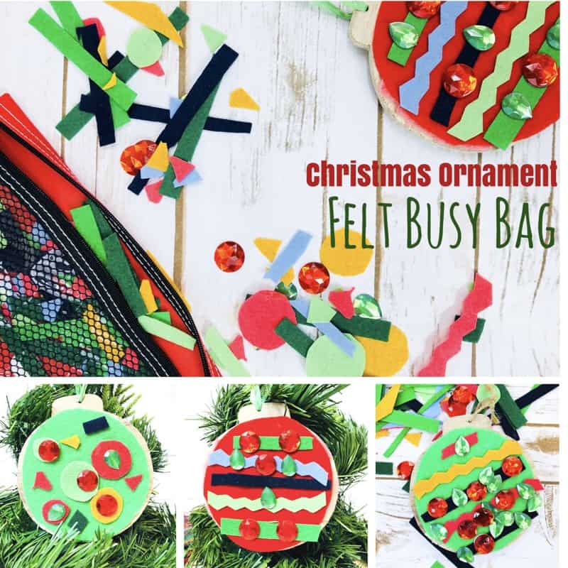 This Christmas busy bag allows kids to use their imagination and creativity as they decorate their own felt ornament, over and over again! 