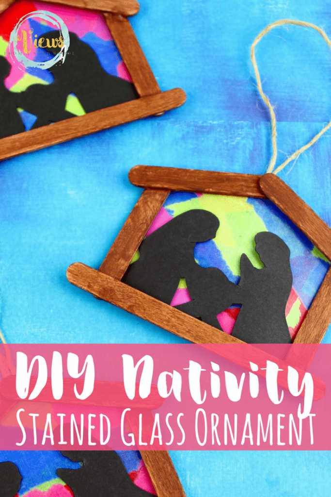 DIY ornaments make excellent keepsake crafts or gifts! This stained glass nativity ornament is awesome for big kids to complete independently, or great for toddlers as their make the mosaic themselves on a sticky table.