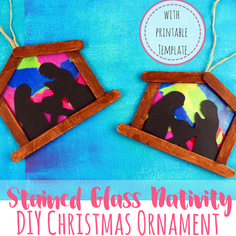 DIY ornaments make excellent keepsake crafts or gifts! These stained glass nativity ornaments are awesome for big kids to complete independently, or great for toddlers as their make the mosaic themselves on a sticky table.