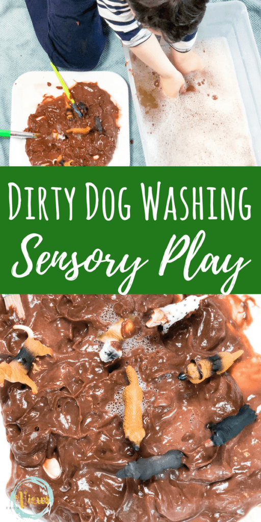 Chocolate pudding for edible sensory play with this dirty dog bin! Perfect for sensory play for 1 year olds and 2 year olds. #sensoryplay #kidsactivites #dogsandkids