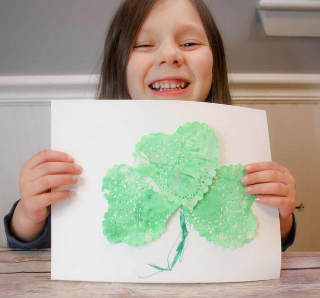 This marbled Shamrock art is such a fun process art project for kids! Using shaving cream, paint and paper doilies, these are simple for all ages.
