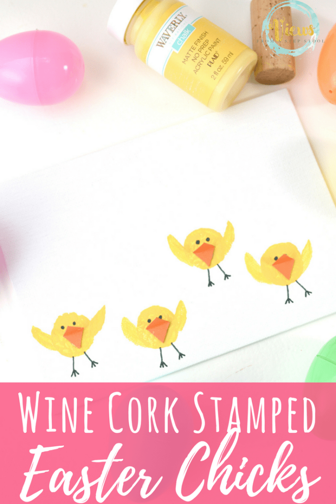 Kids can stamp circles with wine corks and turn them into an adorable baby chick Easter painting. A great keepsake art project for kids!