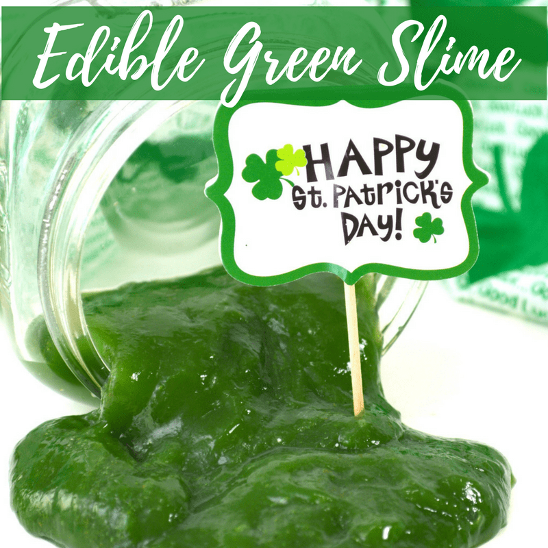Edible slime recipe made from just a few kitchen ingredients. Perfect as sensory play for toddlers. Excellent kids activity to celebrate St. Patrick's Day!