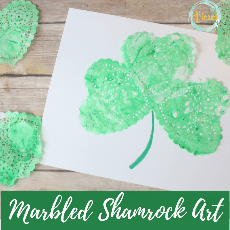 This marbled Shamrock art is such a fun process art project for kids! Using shaving cream, paint and paper doilies, these are simple for all ages.