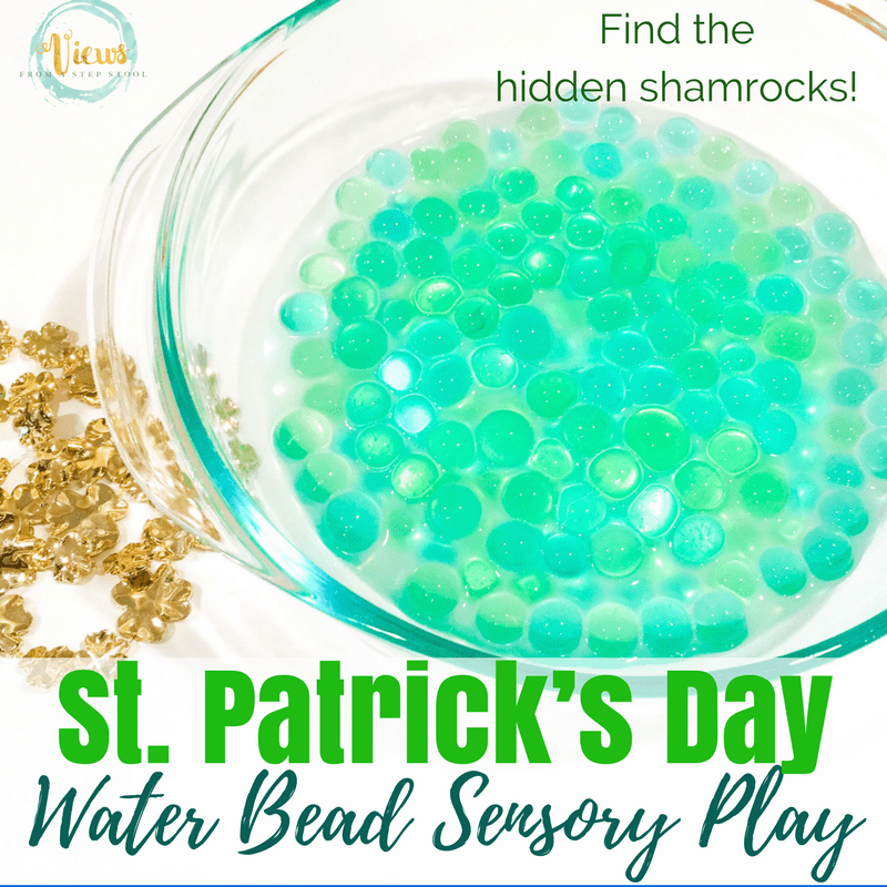 Hunt for hidden shamrocks in this awesome St. Patrick's Day sensory play for kids! Add plastic shamrock pieces to green water beads for fine motor and sensory fun.
